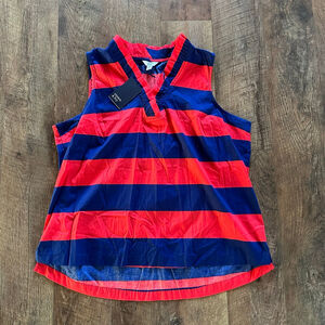 Women's Crown & Ivy Red Blue Striped Ruffle Neck Tank Top XXL